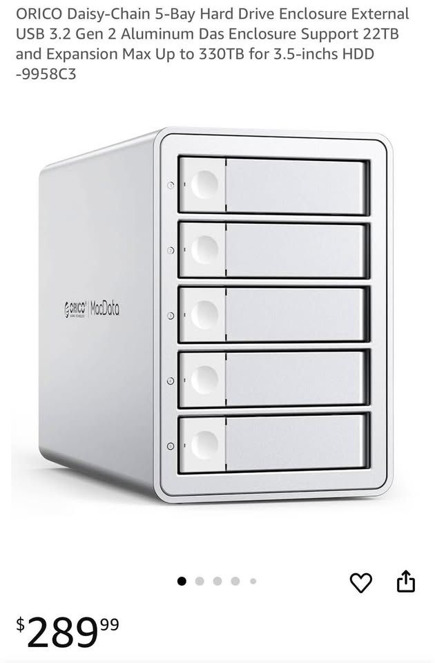 ORICO Daisy-Chain 5-Bay Hard Drive Enclosure External USB 3.2 Gen 2 Aluminum Das Enclosure Support 22TB and Expansion Max Up to 330TB for 3.5-inchs HD