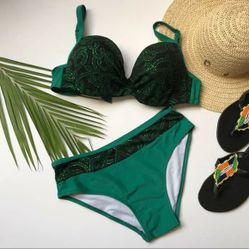 Green glitter bikini set swimsuit Bathingsuit Size M