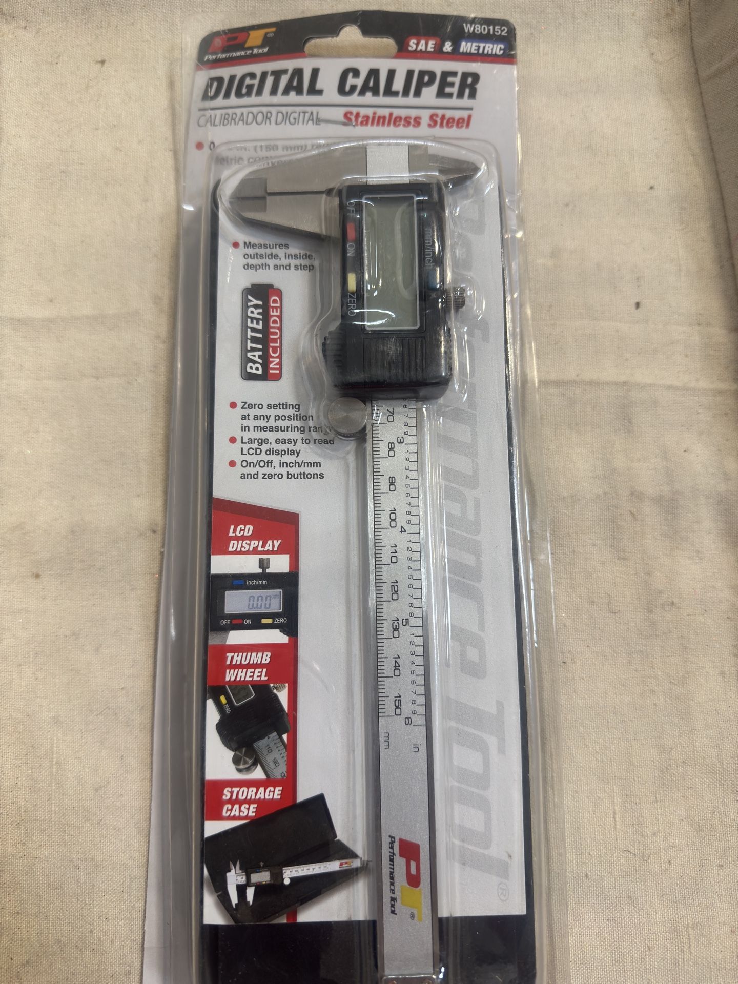 Performance Tool W80152 Digital Caliper 0-6", 0-150mm, LCD Display, Stainless