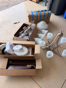 Fans and Brushed Nickel Chandelier Light Fixtures Set