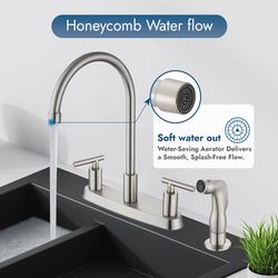 Cinwiny Brushed Nickel Gooseneck Kitchen Faucet w/ Side Sprayer ( Brand New, In Box ) For $25