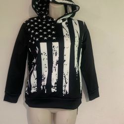 Black patriotic USA flag hoodie pullover size M.   (T)