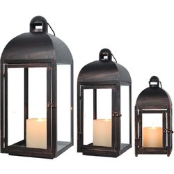 Brand New 3Pack Outdoor Lantern, Front Porch Decor, 23" Large Candle Lanterns Decorative Indoor, Metal Frame with Glass, Vintage Farmhouse Home, Patio