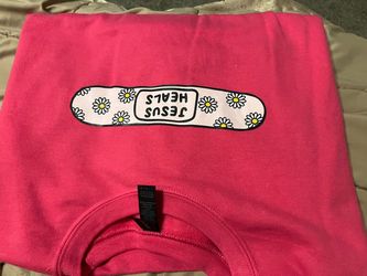 Jesus Heals Graphic Crewneck Sweatshirt Pink