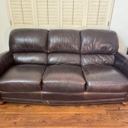 83" and 58" Leather Dark Brown Couches 