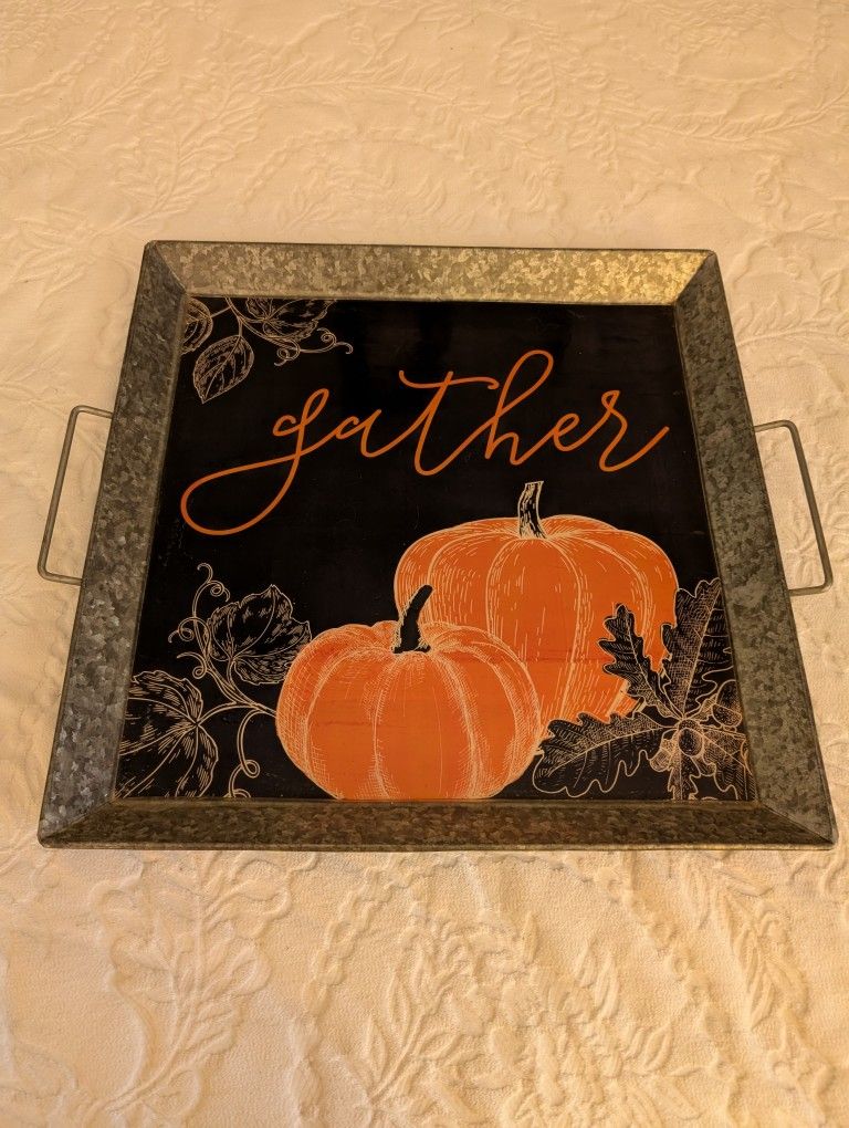 Large Galvanized Gather/Pumpkins Tray
