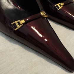 Saint Laurent Carine Slingback Pumps - Hot Color This Season Burgundy Ruby Gloss Size: 40 EU 