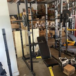 Squat Rack With Pulley Olympic Bar, Full Weight, Set An Adjustable Bench