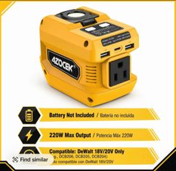 Azocek 220W Portable Power Inverter Compatible with Dewalt 20V Battery