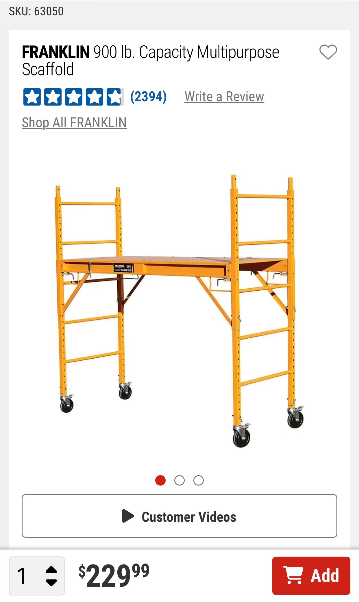 Franklin Heavy Duty Scaffold 900lbs Capacity Multipurpose Portable Scaffolding 2-Stage NEW, $229