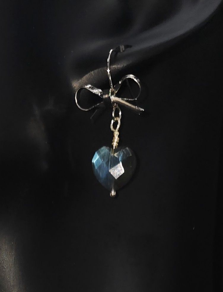 Labradorite Heart Sterling Silver Earrings