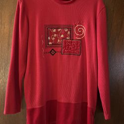 Bobbie Brooks Ladies’ Size Large Red Sweatshirt With Velour Accents And Collar
