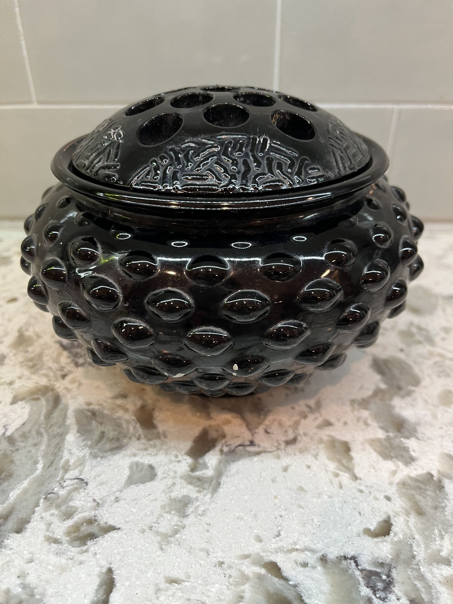 Hobnail Black Floral Frog Vase