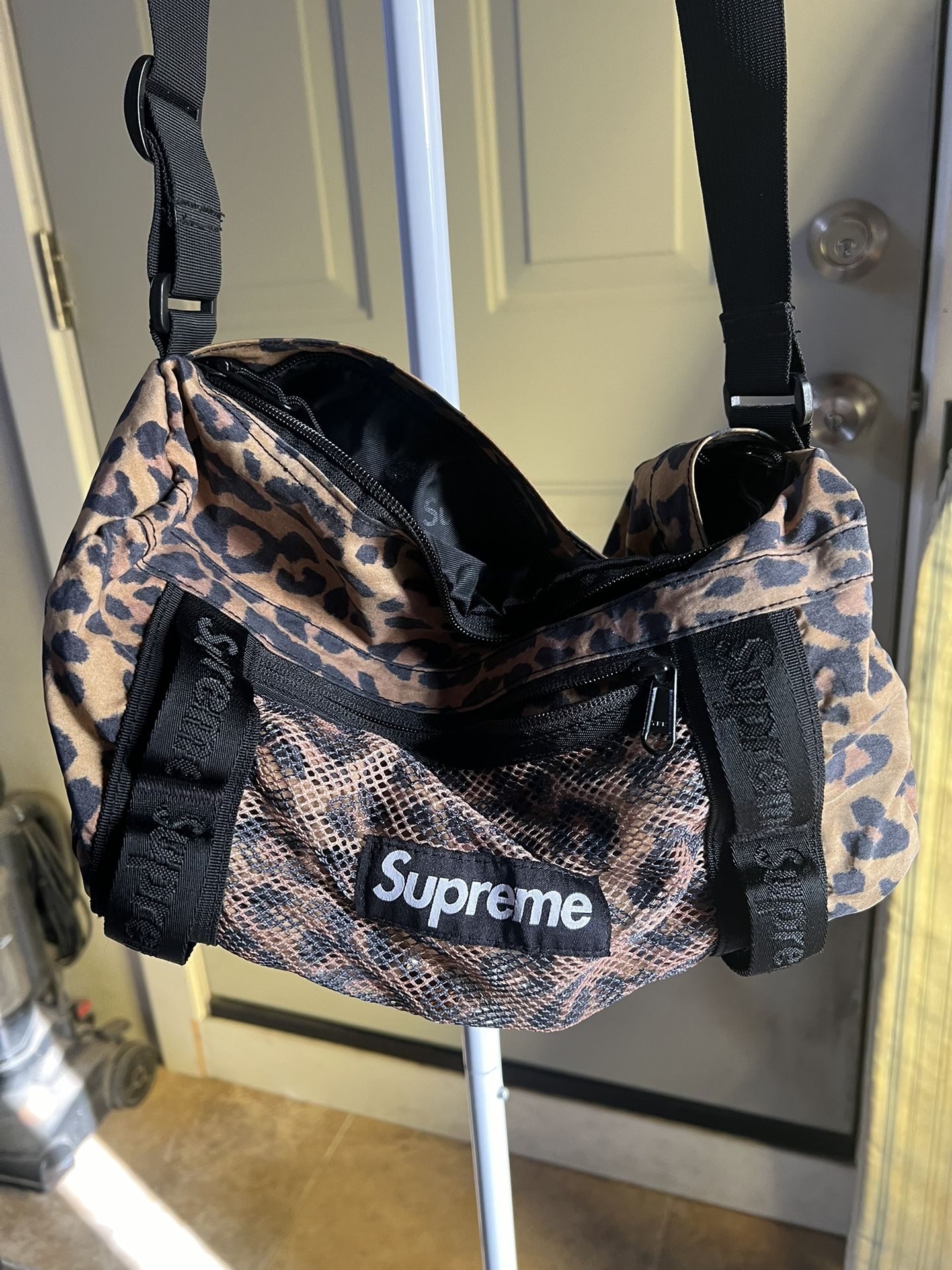 supreme leopard mini duffle