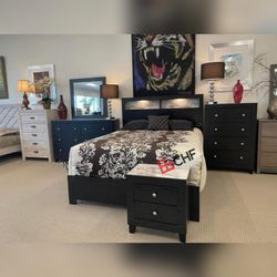 4 Pc Queen or king bedroom set (includes bed frame , dresser with mirror and one nightstand )