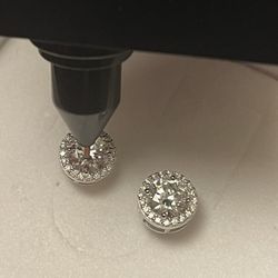 1CT Each Silver Halo Diamond-Tested Stud Earrings