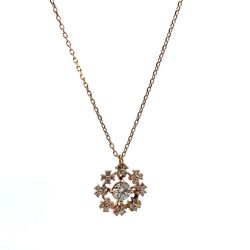 Woman’s Ladies 14k Rose Gold Diamond Snowflake 18” Inch Necklace Pendant And Chain GP3121976