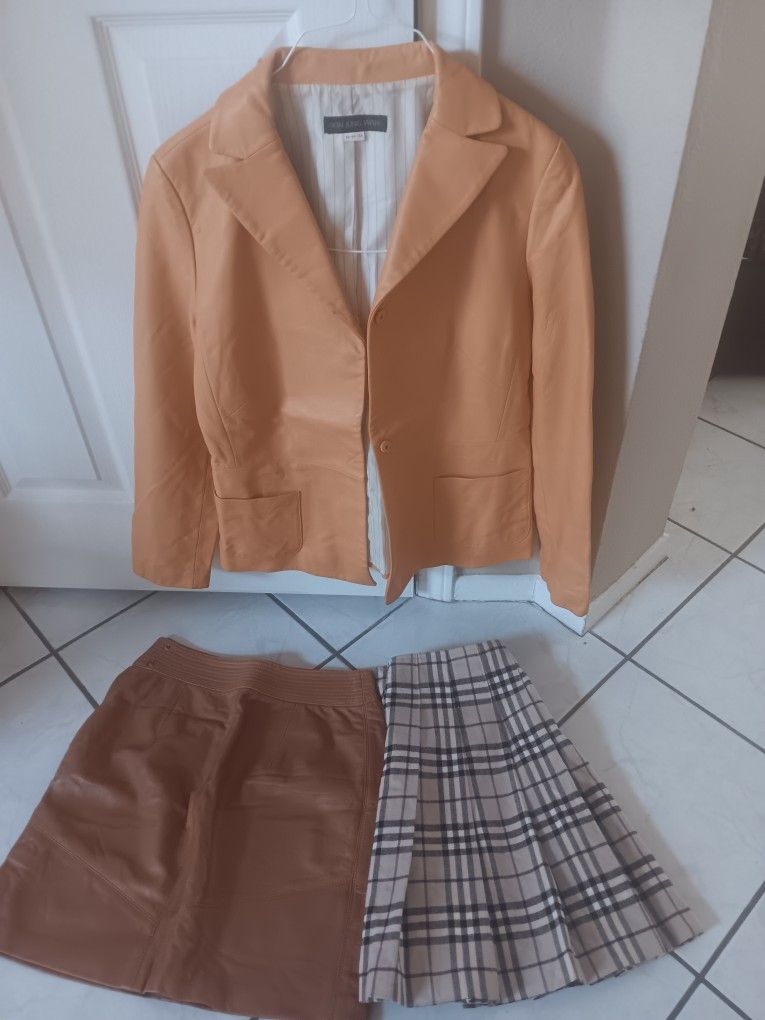 Size Small Leather Jacket and Leather Skirt.wool Skirt