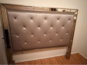 Authentic Z Gallerie King Mirrored Upholstered Headboard