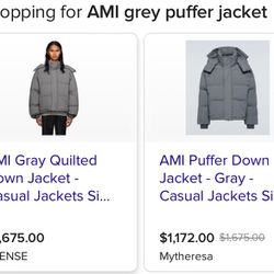 AMI Designer Gray Puffer Jacket (Unisex)
