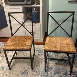 2SUPER CUTE ROD IRON & RATTAN TABLE CHAIRS BOTH CHAIRS 15.00