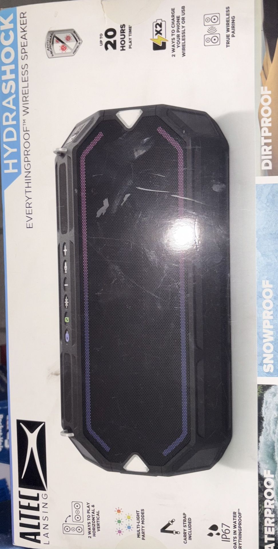 Altec Lansing HydraShock Everythingproof Portable Wireless Bluetooth Speaker, Blk, 20 Hrs Playtime, IP67 Waterproof, LED Lighting