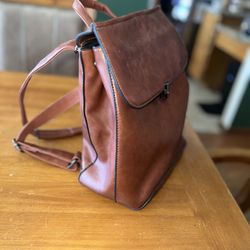 Brown Faux Leather Backpack