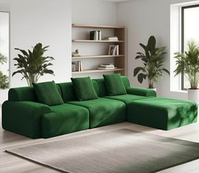 Green sofa sectional 2 boxes 2 cajas