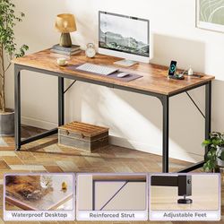 63 X 24 Inch Office Computer Desk with Power Outlets and USB-C Port, Larger and Longer Gaming Desk, for Home Office, Study, Writing Work from Home Tab