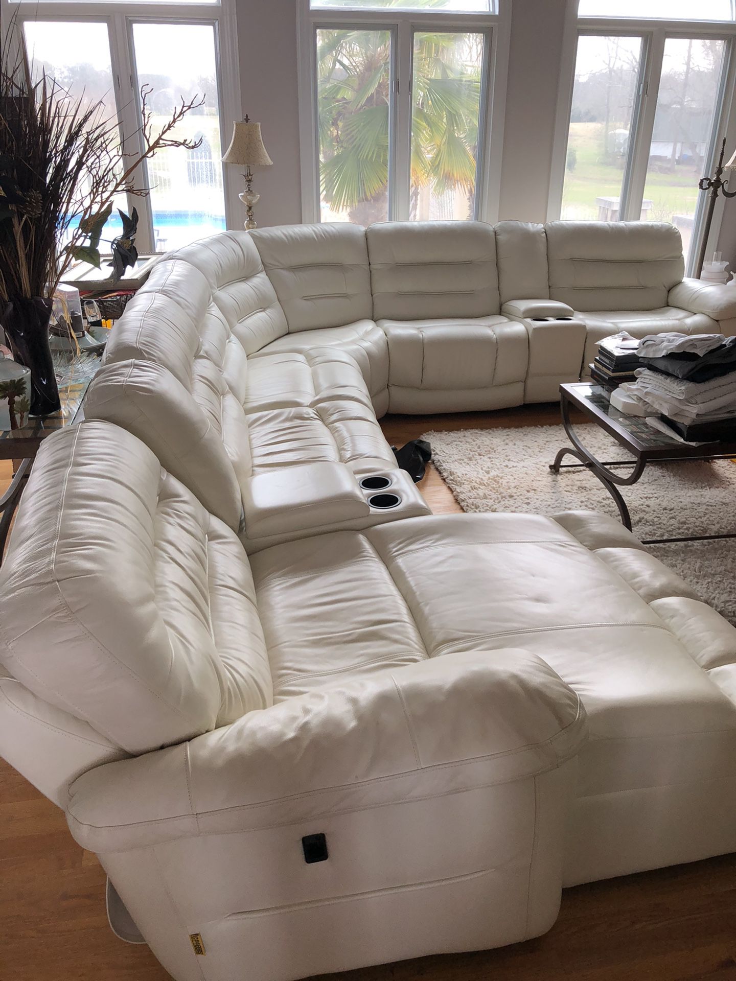 White Leather Sectional (3 Recliners)