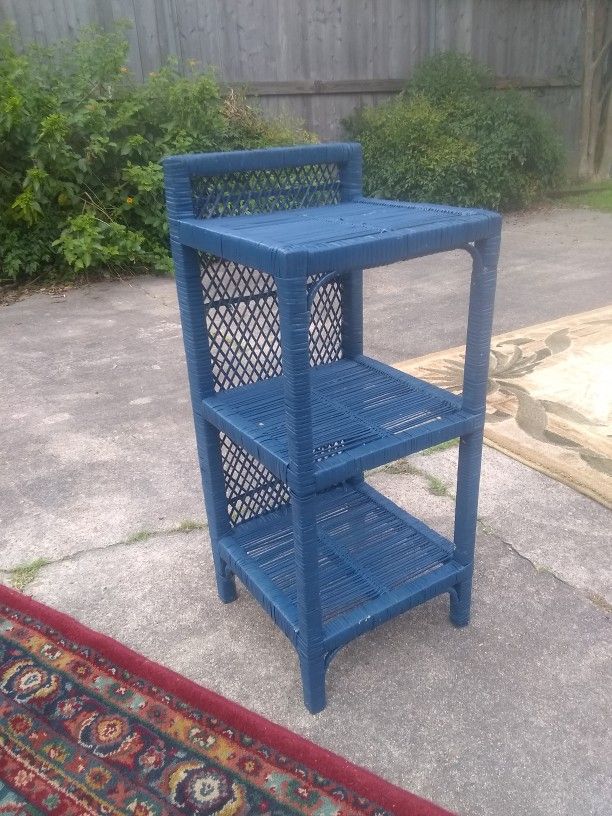 Blue 3 Shelf Wicker Stand 3' By 23d