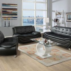 New Black  Faux Leather Living Romm Set 