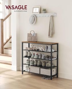 -Tier Shoe Storage Organizer with 4 Metal Mesh Shelves for 16-20 Pairs and Large Surface for Bags, for Entryway, Hallway, Closet, Industrial, Rustic B