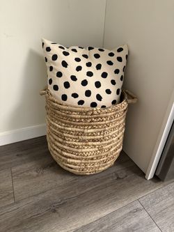 Woven Basket + Decorative Pillow – Neutral Boho Style