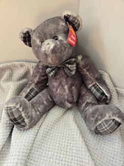 Homerbest Gray Teddy Bear with Plaid Bow