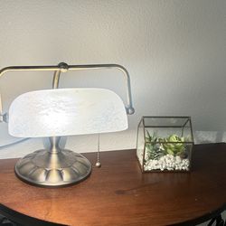 Vintage White Matted Glass Bankers Desk Lamp