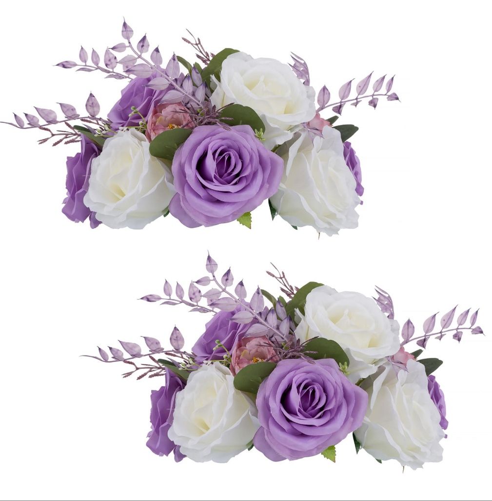NUPTIO Flower Balls For Centerpieces Wedding: 2 Pcs 9.4 Inch Diameter Light Purple & White Artificial Flower Ball Arrangement Bouquet Centerpiece For