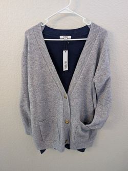 BB Dakota STEVE MADDEN Size Large Colorblock Gray Blue Button-Down Cardigan NEW