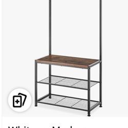 Hall Tree, Coat Rack with Shoe Bench, Entryway Bench with Shoe Storage, Multifunctional Entryway Storage Organizer, Metal Frame and 8 Movable Hooks, f