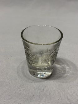 Vintage Etched CORNFLOWER Shot Glasses Hughes Barware
