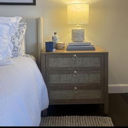 New in box SICOTAS Nightstand Set of 2 with Drawers, Rattan Nightstands, Large Modern Boho Night Stand Wide Bedside Tables for Bedroom