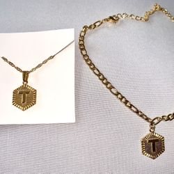 Initial T Necklace & Anklet Gold Plated