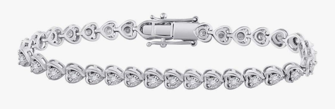 Sterling silver diamond heart tennis bracelet 