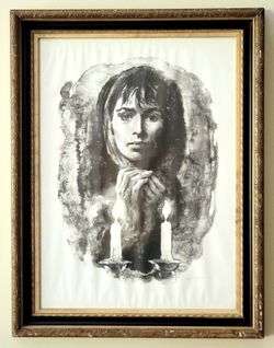 Sandu Liberman Shabbas Candles Signed Lithograph 99/150 Judaica Framed