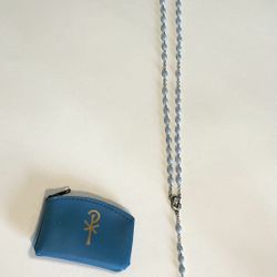 Beautiful Vintage Rosary w/Madonna & Child. Blue beads, silver-tone chain.