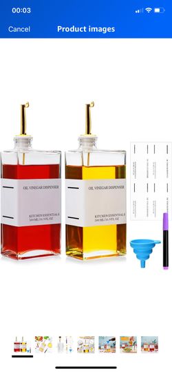 Glass Olive Oil Dispenser Bottle for Kitchen, 16oz Oil and Vinegar Dispenser Set with Stainless Steel Pourers, Square Soy Sauce Coffee Syrup B