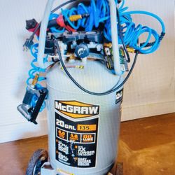 McGraw 20 Gallon 135 PSI Oil- Lube Vertical Shop/ Auto Air Compressor + 2 Guns + Hose,  Pre- Owned, Great Condition!