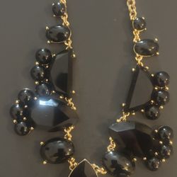  KATE SPADE Statement Gold Tone Bib Necklace Black Faceted Tear Drop Shape Stone
