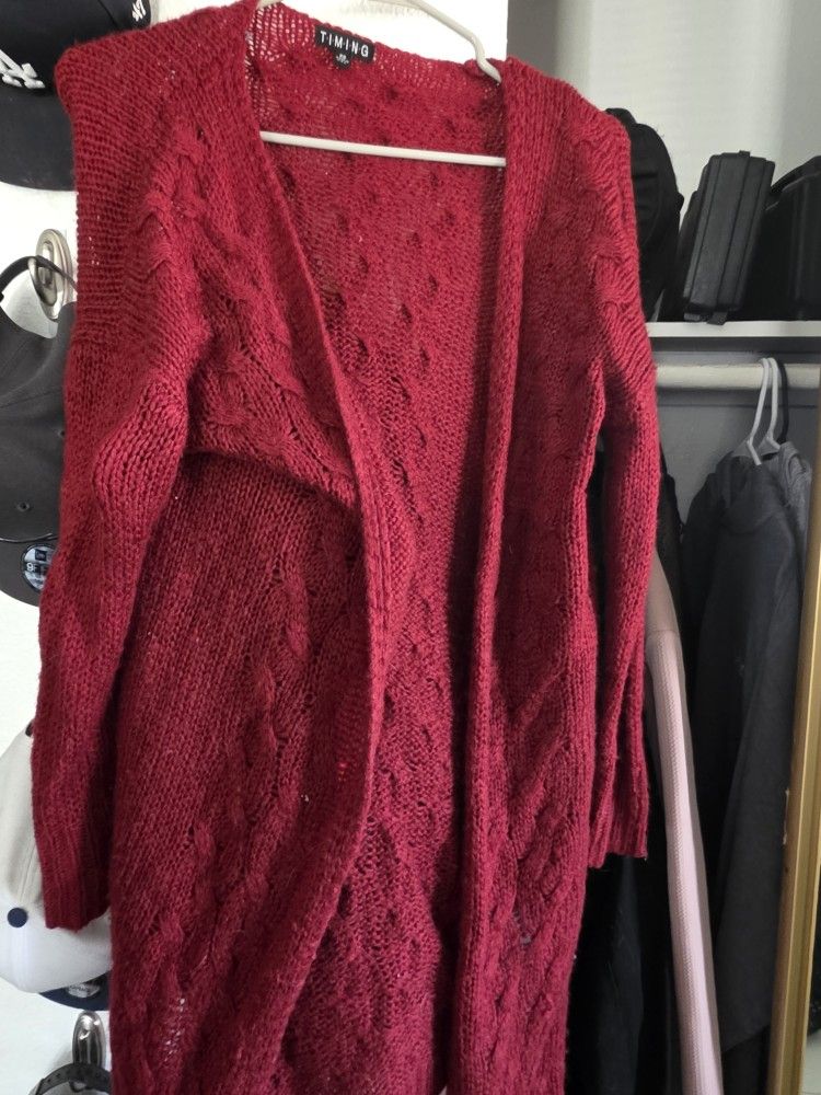 Long red cardigan