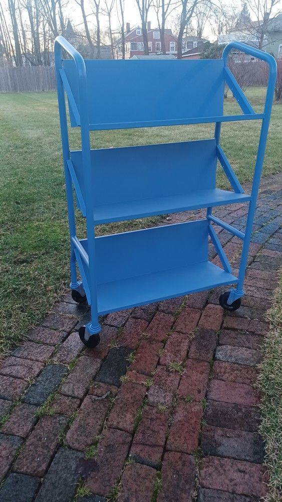 Vintage 60s metal library cart with casters 4'